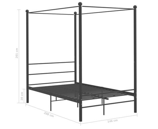 Cadru de pat cu baldachin, negru, 140x200 cm, metal, 6 image