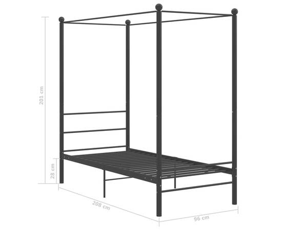 Cadru de pat cu baldachin, negru, 90x200 cm, metal, 6 image