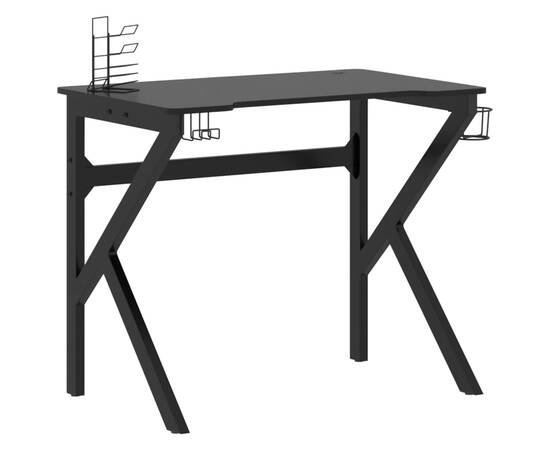 Birou de gaming cu picioare în formă de k, negru, 90x60x75 cm, 2 image