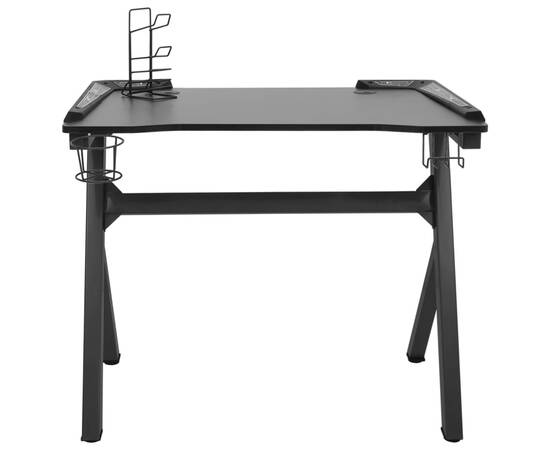 Birou de gaming cu picioare formă y, negru, 110x60x75 cm, led, 4 image