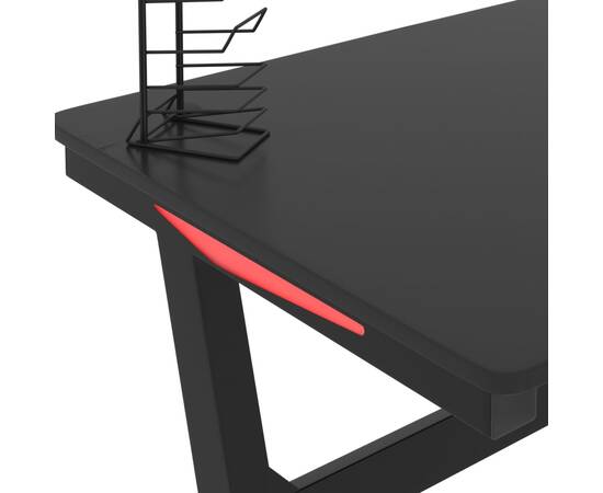 Birou de gaming cu picioare formă z, negru, 110x60x75 cm, led, 11 image