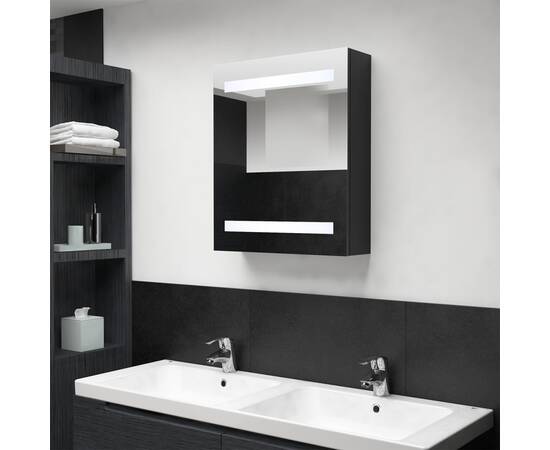 Dulap de baie cu oglindă și led, negru, 50x14x60 cm
