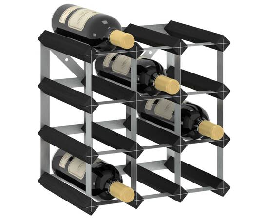 Suport de vinuri, 12 sticle, negru, lemn masiv de pin