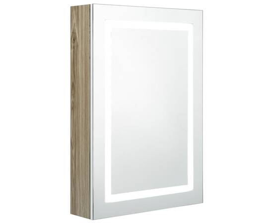 Dulap de baie cu oglindă și led, alb și stejar, 50x13x70 cm, 2 image