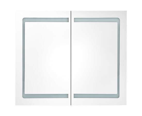 Dulap de baie cu oglindă și led, alb și stejar, 80x12x68 cm, 4 image
