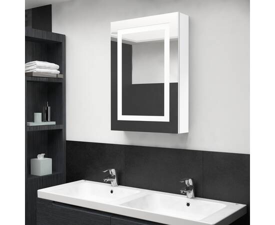 Dulap de baie cu oglindă și led, alb strălucitor, 50x13x70 cm