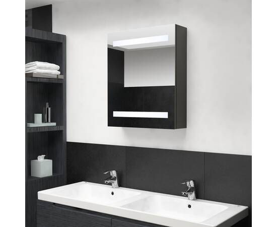 Dulap de baie cu oglindă și led, antracit, 50x14x60 cm