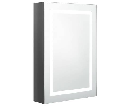 Dulap de baie cu oglindă și led, gri strălucitor, 50x13x70 cm, 2 image