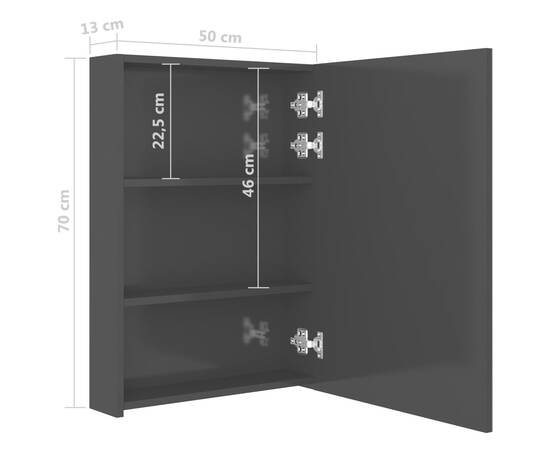 Dulap de baie cu oglindă și led, negru strălucitor, 50x13x70 cm, 8 image