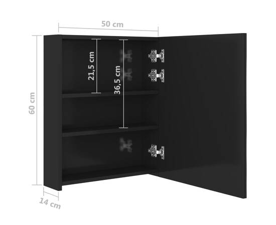 Dulap de baie cu oglindă și led, negru strălucitor, 50x14x60 cm, 8 image