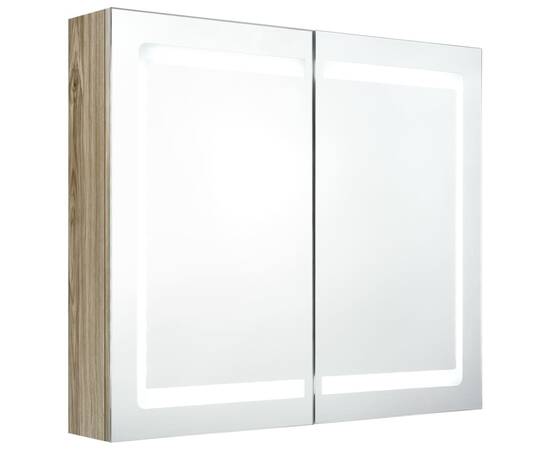 Dulap de baie cu oglindă și led, stejar, 80x12x68 cm, 2 image
