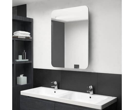 Dulap de baie cu oglindă și led-uri, gri beton, 60x11x80 cm