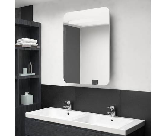 Dulap de baie oglindă și led, alb strălucitor, 60x11x80 cm