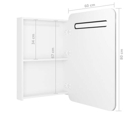 Dulap de baie oglindă și led, alb strălucitor, 60x11x80 cm, 7 image