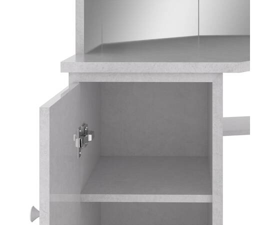 Masă de toaletă de colț, cu led, gri beton, 111x54x141,5 cm, 9 image