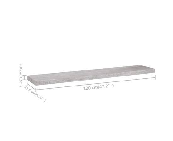 Raft de perete suspendat, gri beton, 120x23,5x3,8 cm, mdf, 9 image