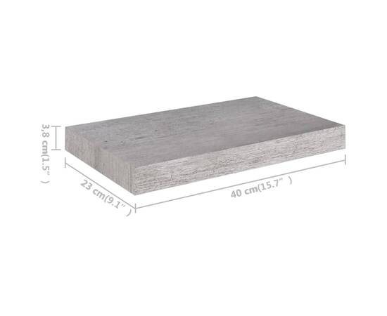 Raft de perete suspendat, gri beton, 40x23x3,8 cm, mdf, 9 image