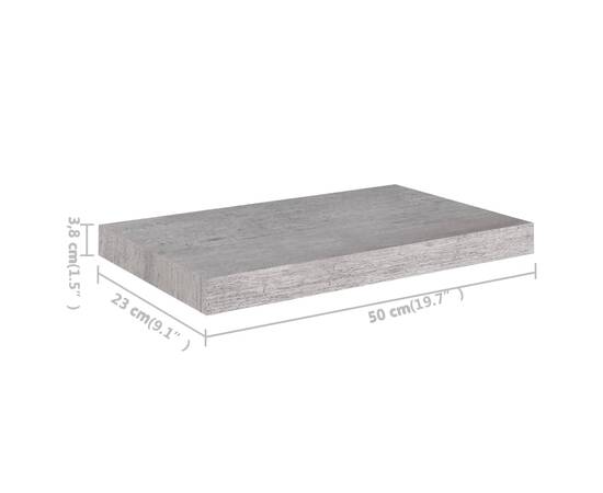 Raft de perete suspendat, gri beton, 50x23x3,8 cm, mdf, 9 image
