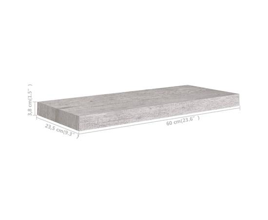Raft de perete suspendat, gri beton, 60x23,5x3,8 cm, mdf, 9 image