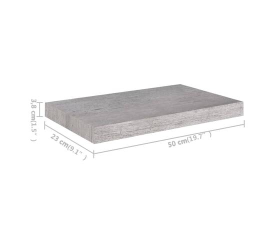 Rafturi de perete suspendate, 4 buc., gri beton, 50x23x3,8 cm, mdf, 10 image