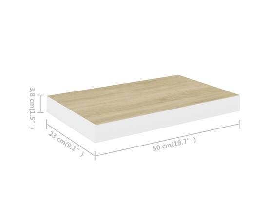 Rafturi perete suspendate 2 buc. alb/stejar 50x23x3,8cm mdf, 10 image