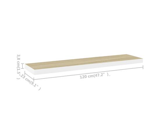 Rafturi perete suspendate 4 buc. stejar/alb 120x23,5x3,8 cm mdf, 10 image