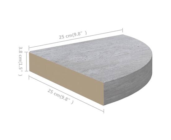 Raft de colț de perete, gri beton, 25x25x3,8 cm, mdf, 9 image