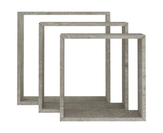 Rafturi de perete cub, 3 buc., gri beton, 4 image