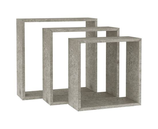 Rafturi de perete cub, 3 buc., gri beton, 2 image