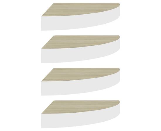 Rafturi de perete de colț 4 buc. stejar și alb 25x25x3,8cm mdf, 2 image