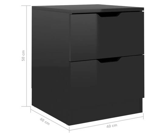 Noptiere, 2 buc., negru extralucios, 40x40x50 cm, pal, 7 image
