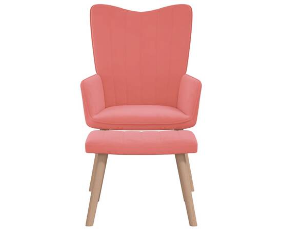 Scaun de relaxare cu taburet, roz, catifea, 3 image