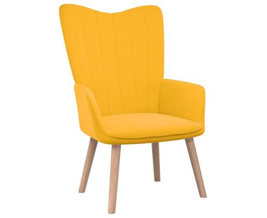 Scaun relaxare cu taburet, galben muștar, catifea, 6 image