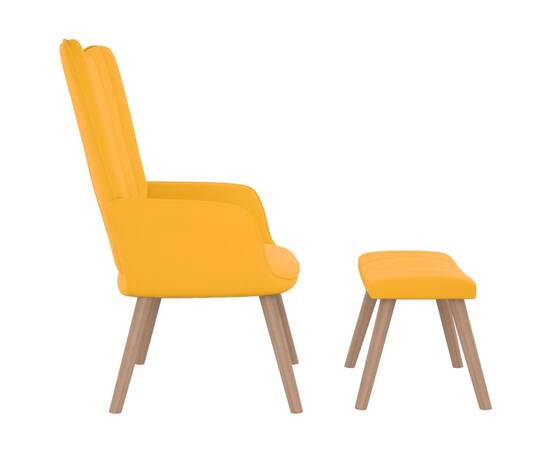 Scaun relaxare cu taburet, galben muștar, catifea, 4 image