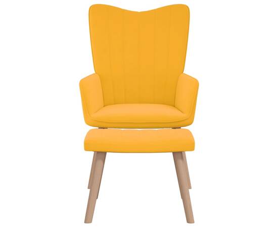 Scaun relaxare cu taburet, galben muștar, catifea, 3 image