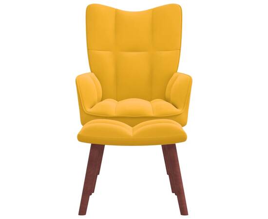 Scaun de relaxare cu taburet, galben muștar, catifea, 3 image