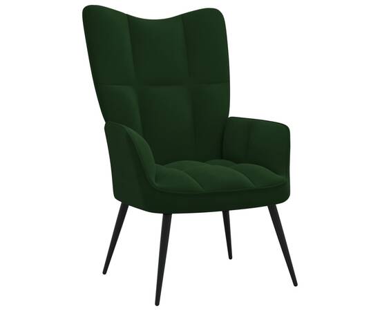 Scaun de relaxare cu taburet, verde închis, catifea, 6 image