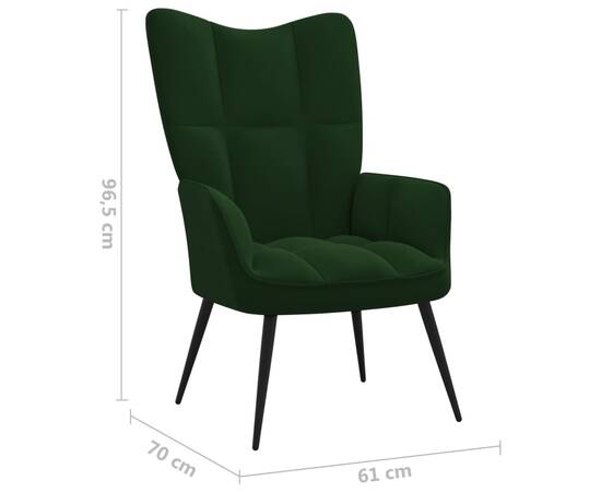 Scaun de relaxare cu taburet, verde închis, catifea, 10 image
