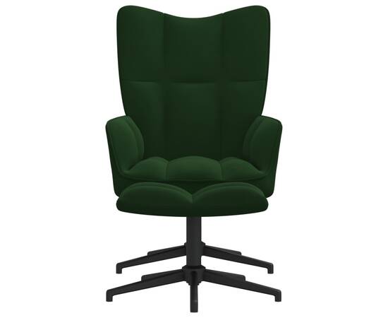 Scaun de relaxare cu taburet, verde închis, catifea, 3 image