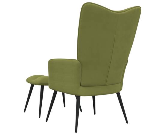 Scaun de relaxare cu taburet, verde deschis, catifea, 5 image