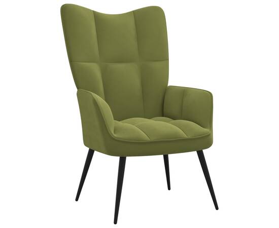 Scaun de relaxare cu taburet, verde deschis, catifea, 6 image
