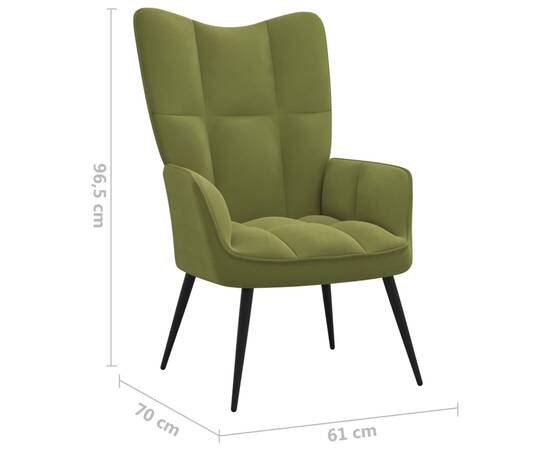 Scaun de relaxare cu taburet, verde deschis, catifea, 10 image