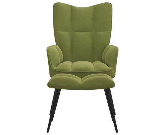 Scaun de relaxare cu taburet, verde deschis, catifea, 3 image