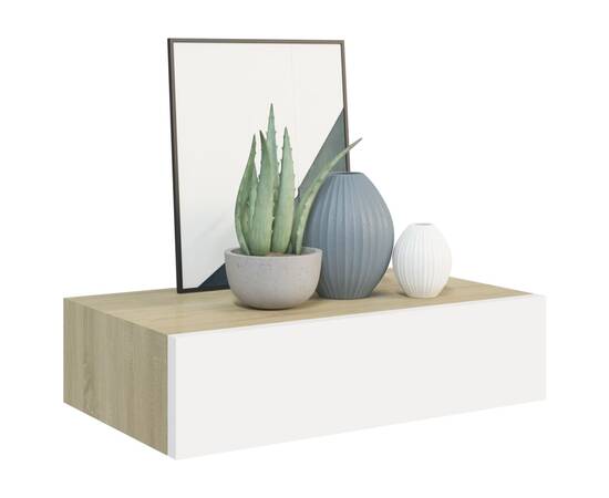 Dulap de perete cu sertar, alb și stejar, 40x23,5x10 cm, mdf, 3 image