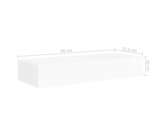 Raft de perete cu sertar, alb, 60x23,5x10 cm, mdf, 9 image