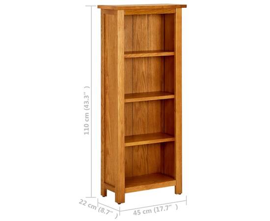 Bibliotecă cu 4 rafturi, 45x22x110 cm, lemn masiv de stejar, 6 image