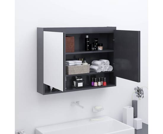 Dulap de baie cu oglindă, gri, 80x15x60 cm, mdf
