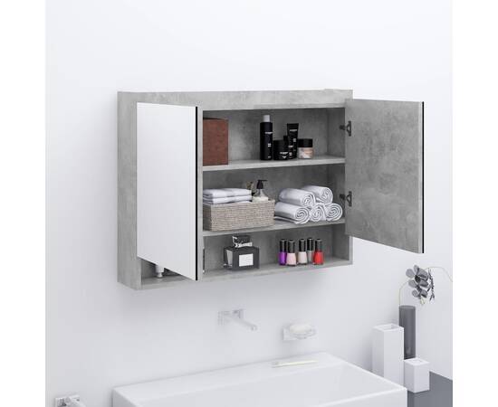 Dulap de baie cu oglindă, gri beton, 80x15x60 cm, mdf