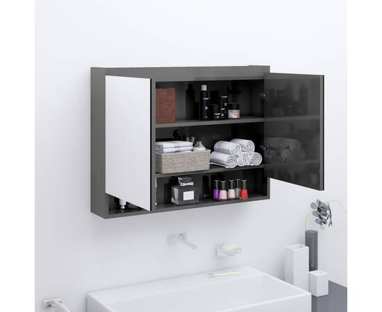 Dulap de baie cu oglindă, gri strălucitor, 80x15x60 cm, mdf