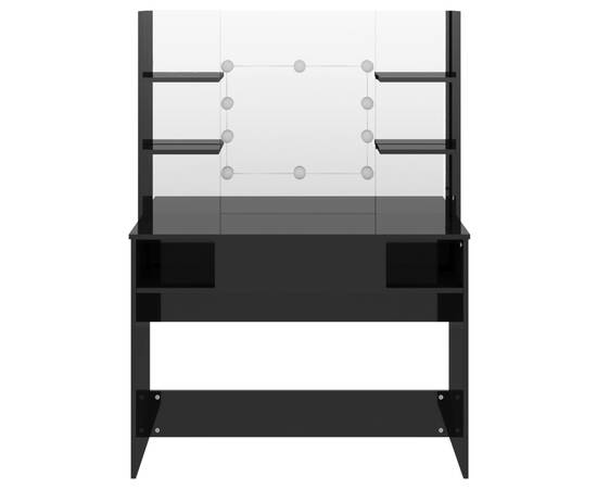 Masă de machiaj cu lumini led, negru lucios, 100x40x135 cm, mdf, 3 image